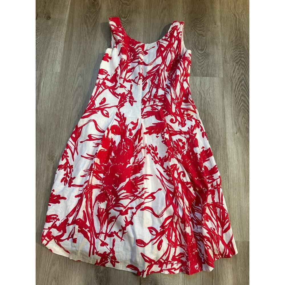 Coldwater Creek White & Red 100% Linen and cotton dress, women's size 10 - Picture 2 of 7